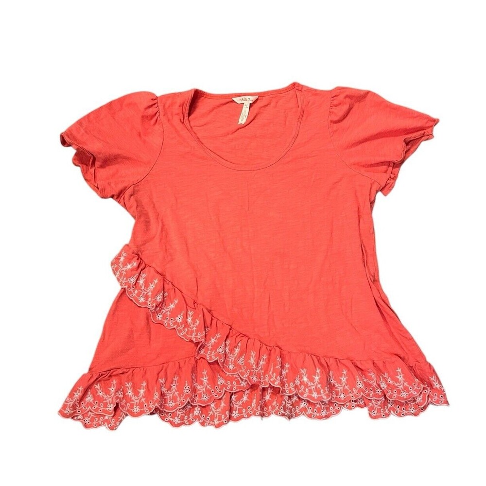 Matilda Jane Size Large Eureka Springs Embroidered Ruffle‎ Hem Top Pink